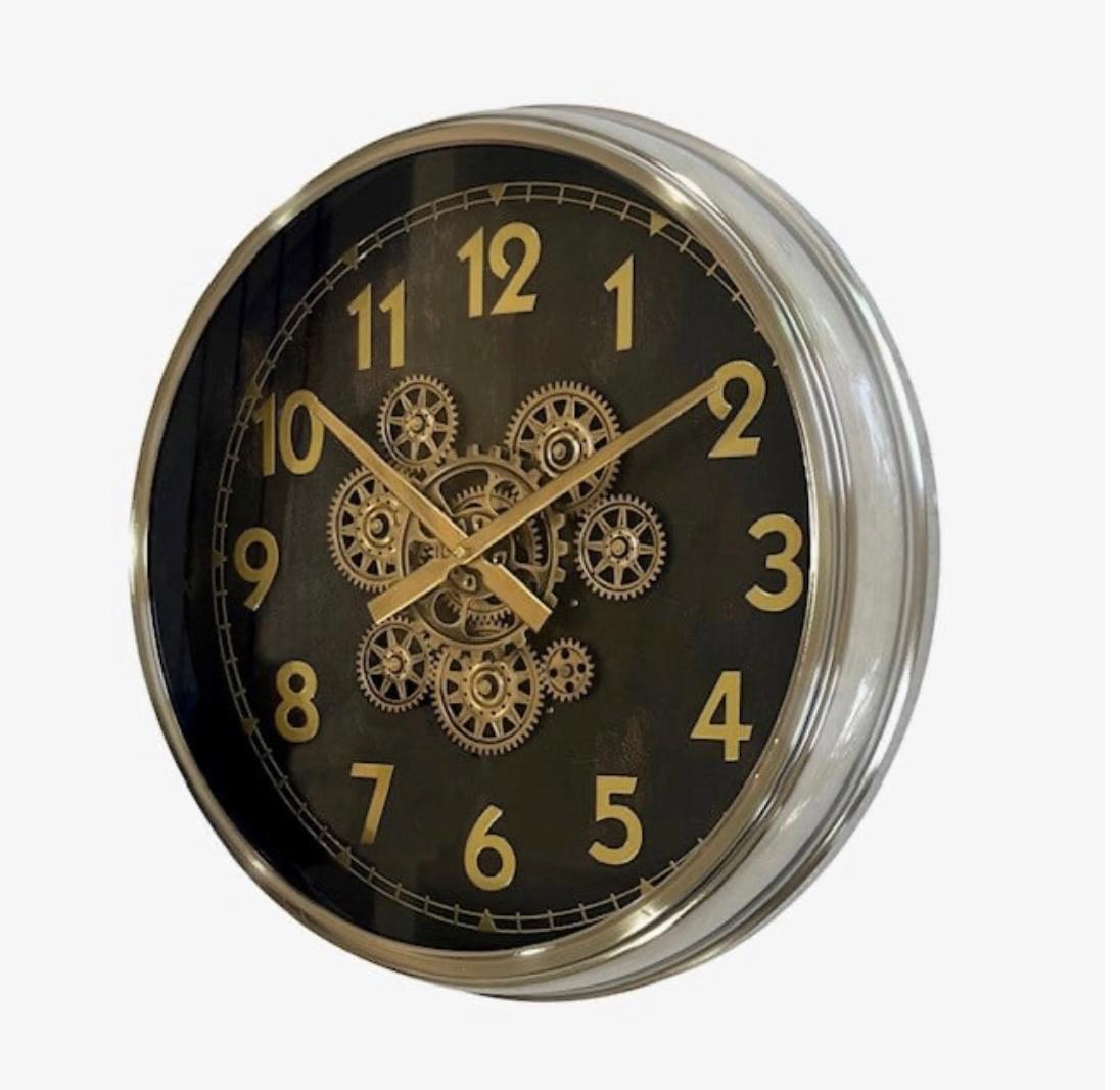 Wanduhr, Schwarz/ Bronze, 50 cm, Räderwerk dreht sich-6940