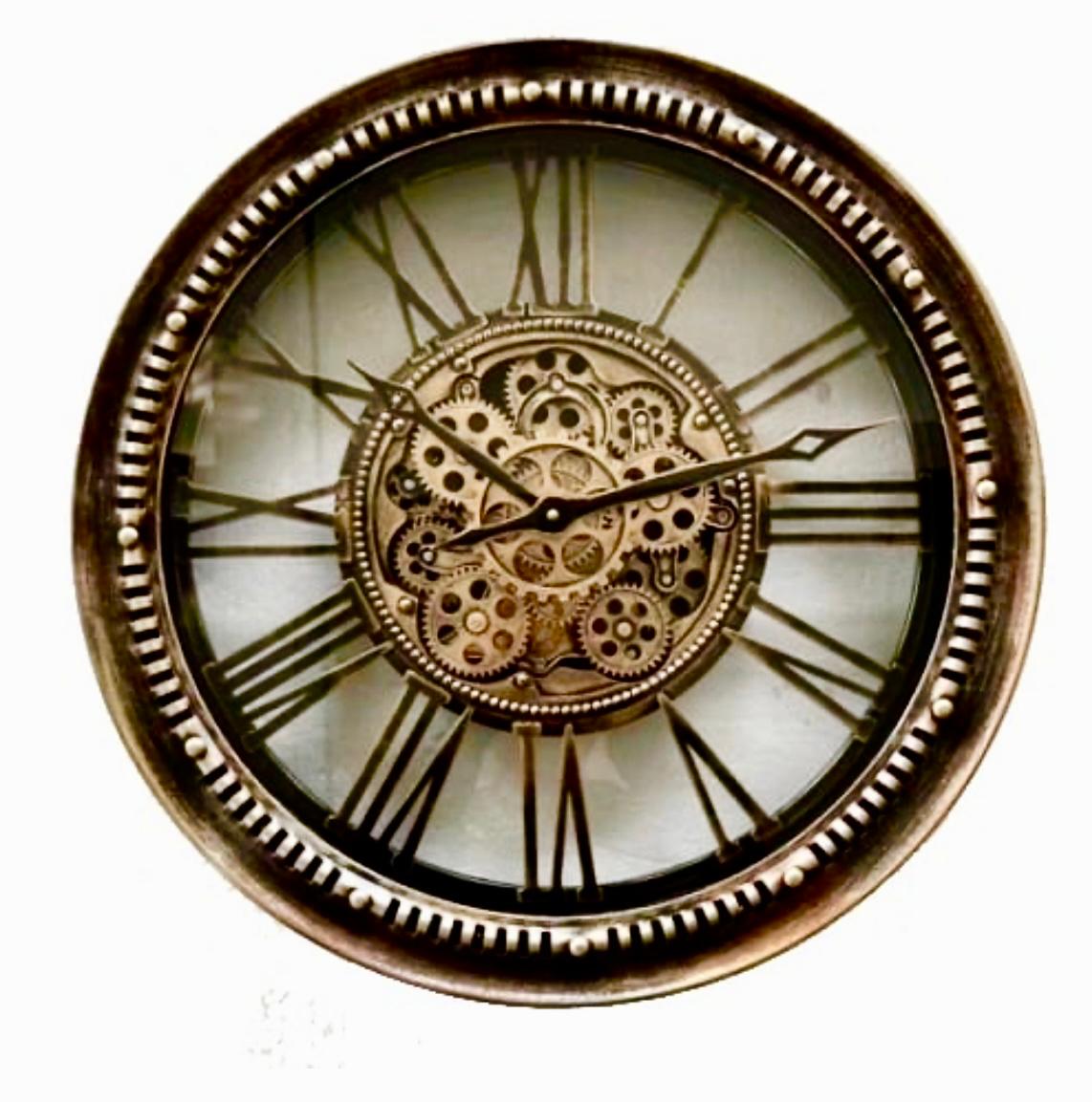 Wanduhr, Schwarz/ Bronze 46 cm, Räderwerk dreht sich, 7111