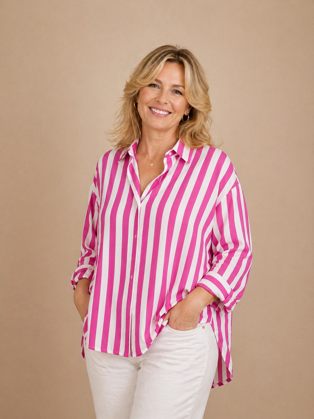 größere Größe Bluse gestreift pink