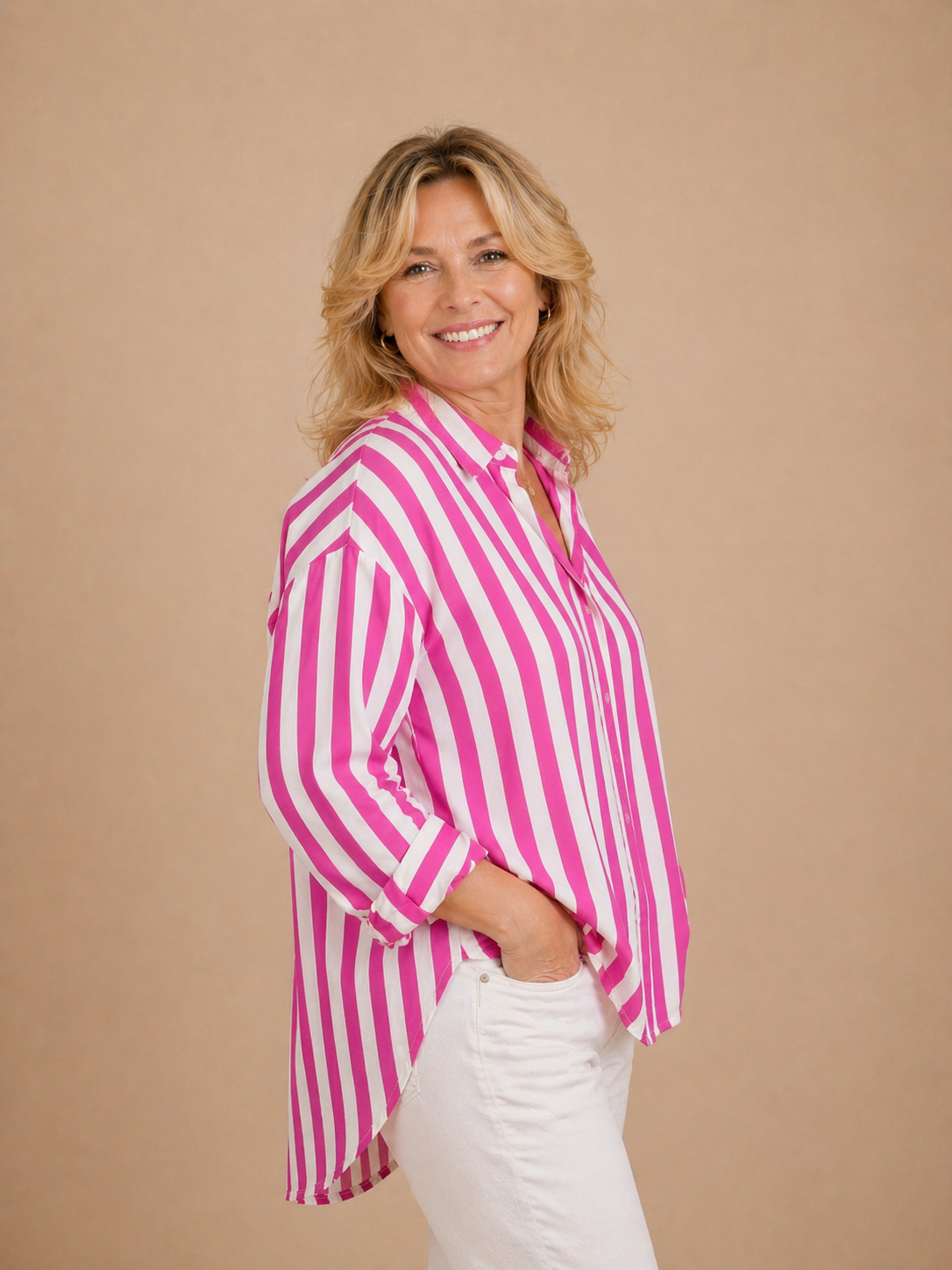größere Größe Bluse gestreift pink