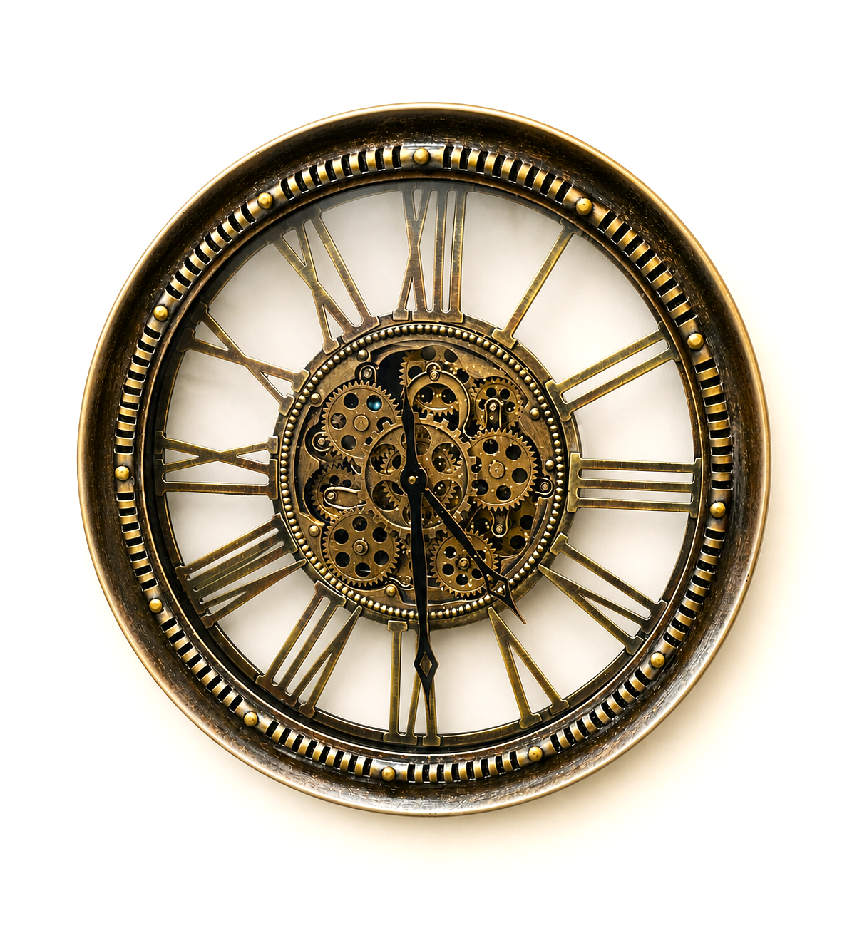 Wanduhr, Schwarz/ Bronze 46 cm,  Räderwerk dreht sich, 7111