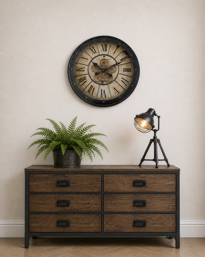 Wanduhr "Bahnhof L" Vintage ca. 60cm,  Räderwerk dreht sich 443