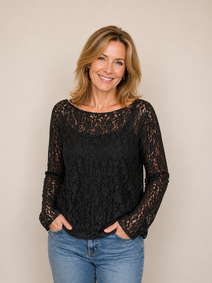 Spitzenshirt langarm creme