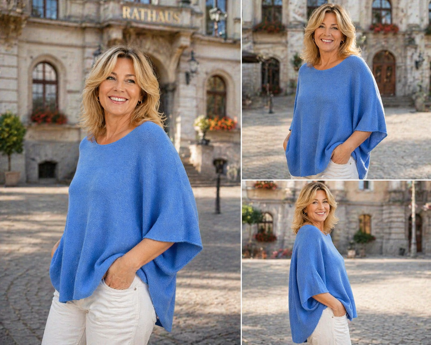 halbarm Strickpulli blau