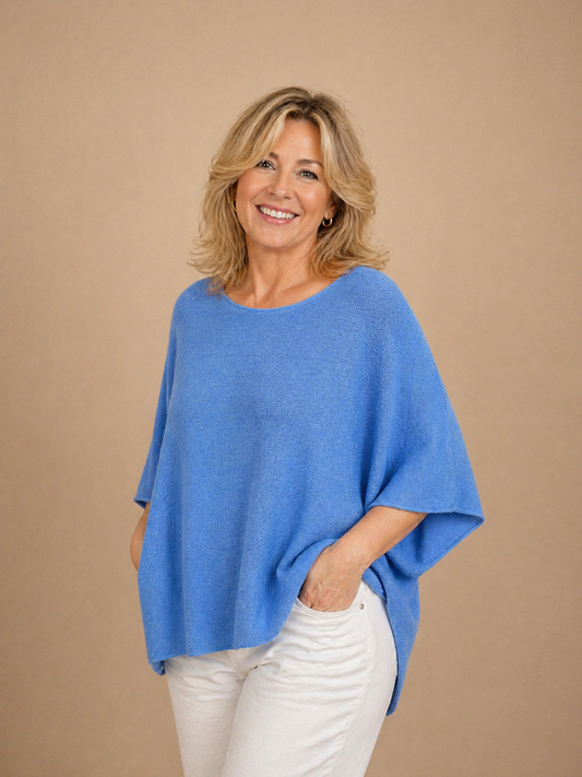 halbarm Strickpulli blau
