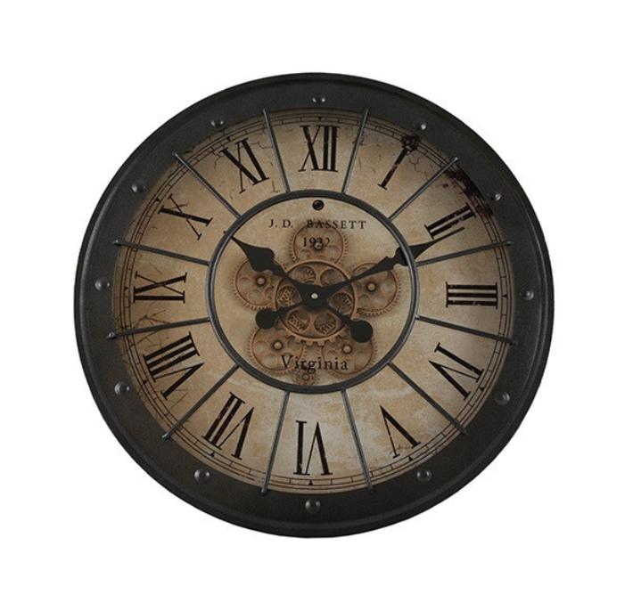Wanduhr Bahnhof Vintage, ca. 60 cm ,  Räderwerk dreht sich