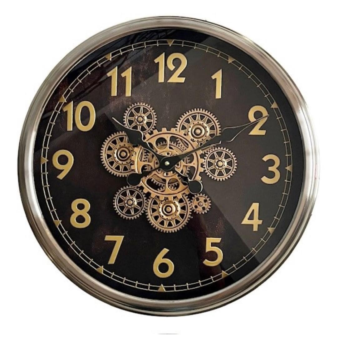 Wanduhr, Schwarz/ Bronze, 50 cm, Räderwerk dreht sich-6940