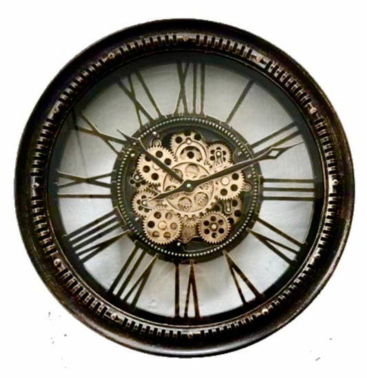 Wanduhr, Schwarz/ Bronze 53 cm,  Räderwerk dreht sich, 7135