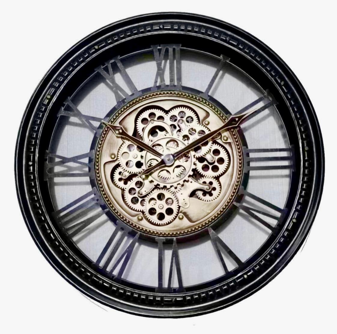 Wanduhr schwarz / Bronze, eine Hammeruhr, 80cm,  Räderwerk dreht sich 1085