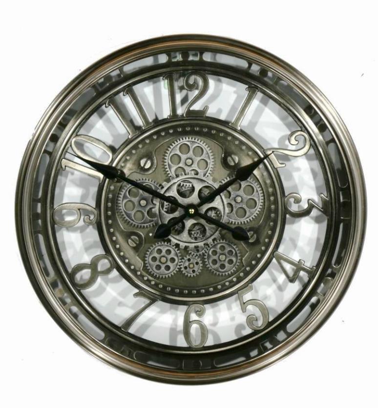 Wanduhr Schwarz/ Silber 54,5 cm,  Räderwerk dreht sich, 9951