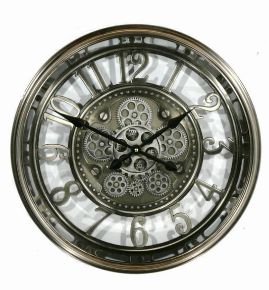 Wanduhr Schwarz/ Silber 54,5 cm,  Räderwerk dreht sich, 9951