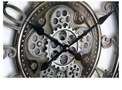 Wanduhr Schwarz/ Silber 54,5 cm,  Räderwerk dreht sich, 9951