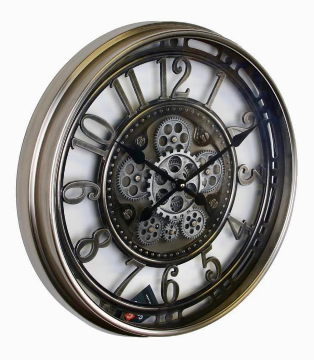 Wanduhr Schwarz/ Silber 54,5 cm,  Räderwerk dreht sich, 9951