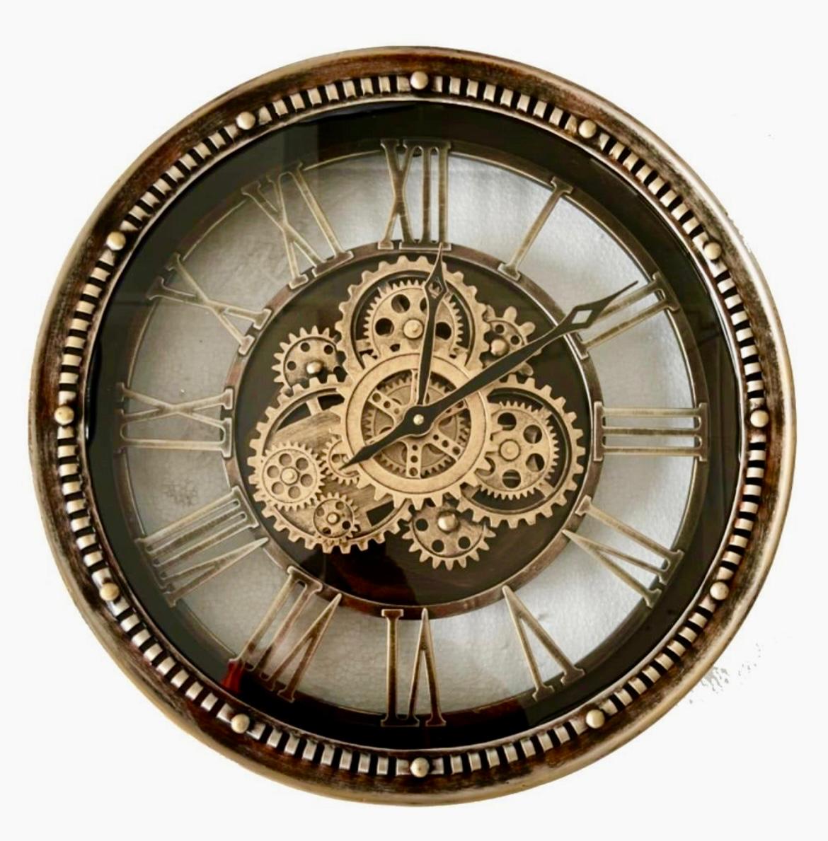 Wanduhr Antik Gold/ schwarz,  Räderwerk dreht sich, 7104