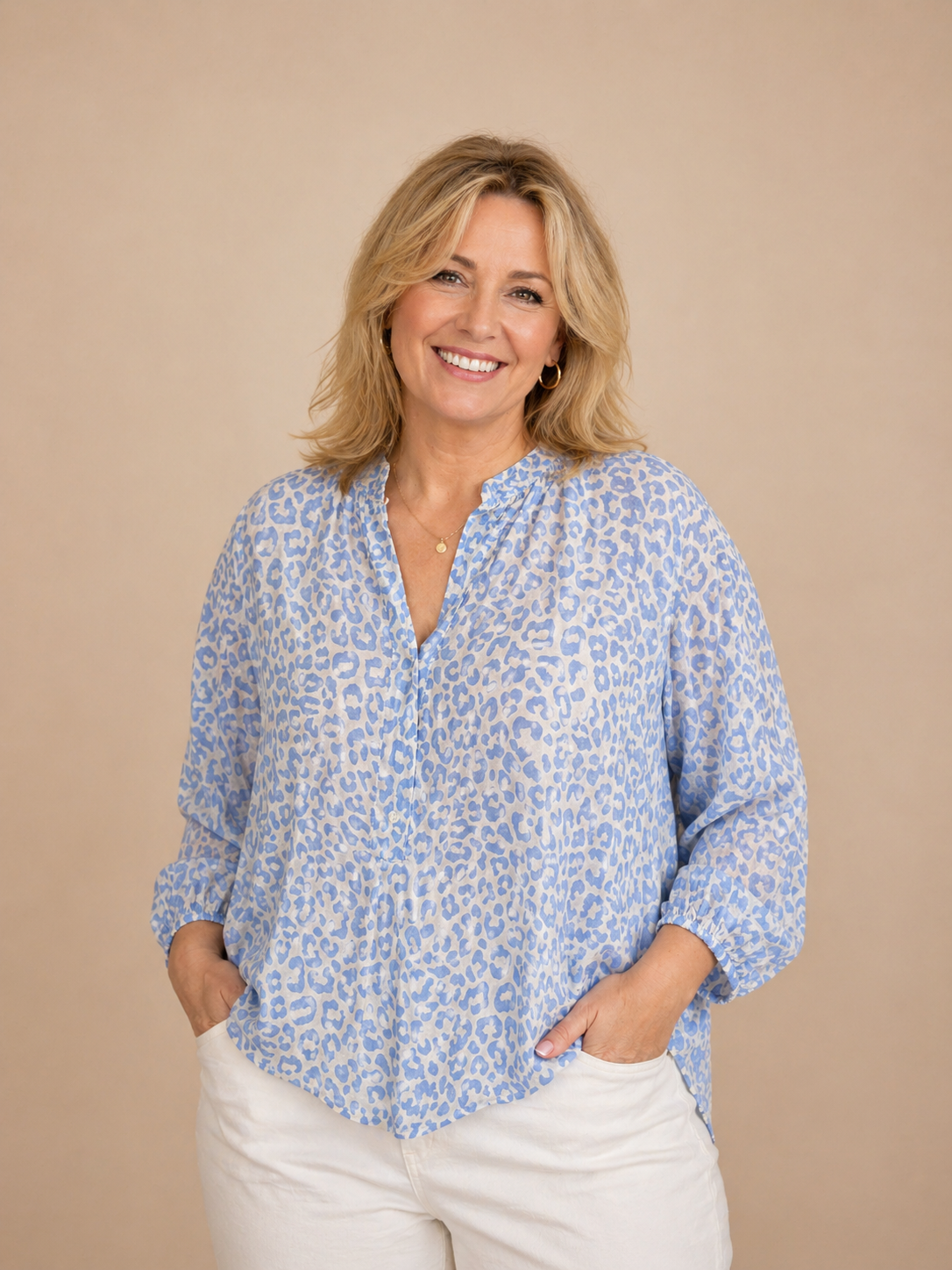 große Größe Leo Bluse blau