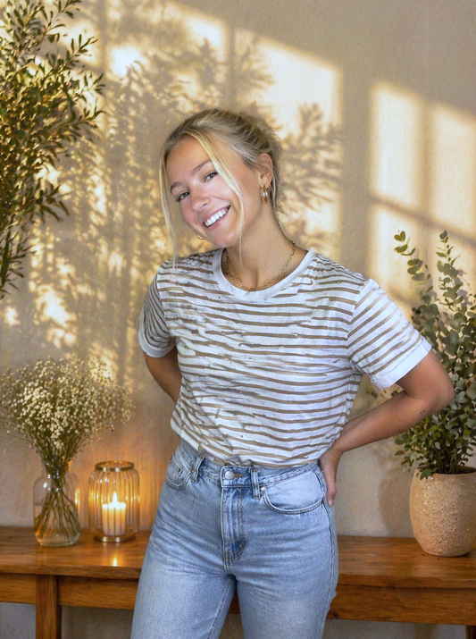 Streifen T-Shirt beige/schoko