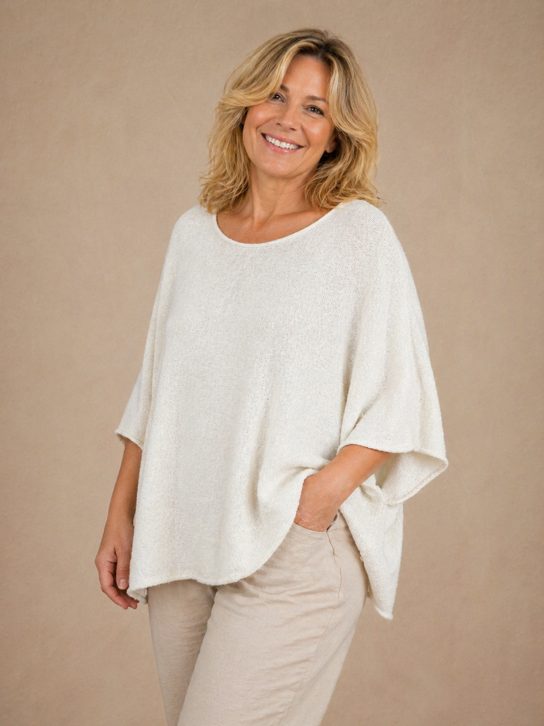 halbarm Strickpulli creme